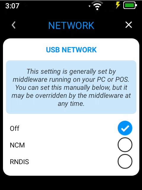 USB Network Off